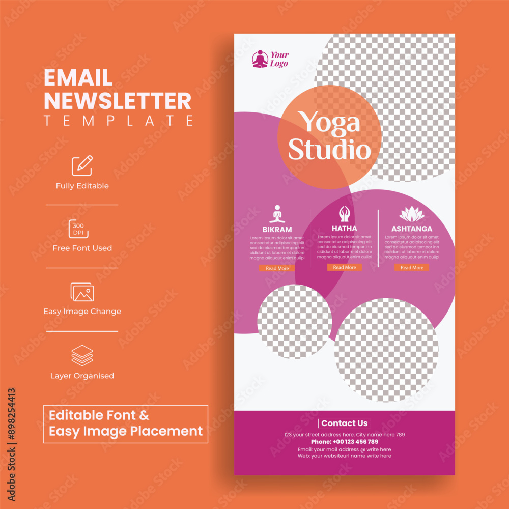 Wall mural editable email newsletter template for yoga and meditation website ui interface or webpage header, v