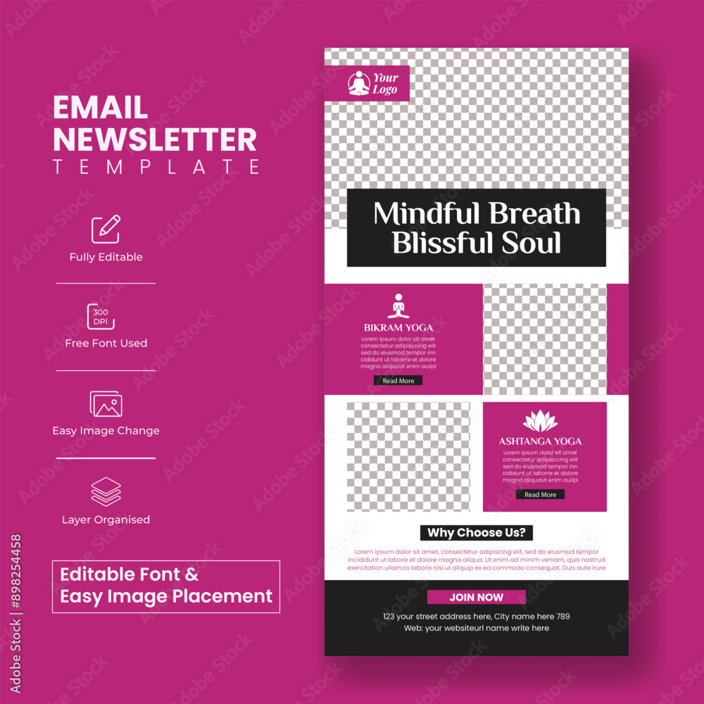 Wall mural editable email newsletter template for yoga and meditation website ui interface or webpage header, v