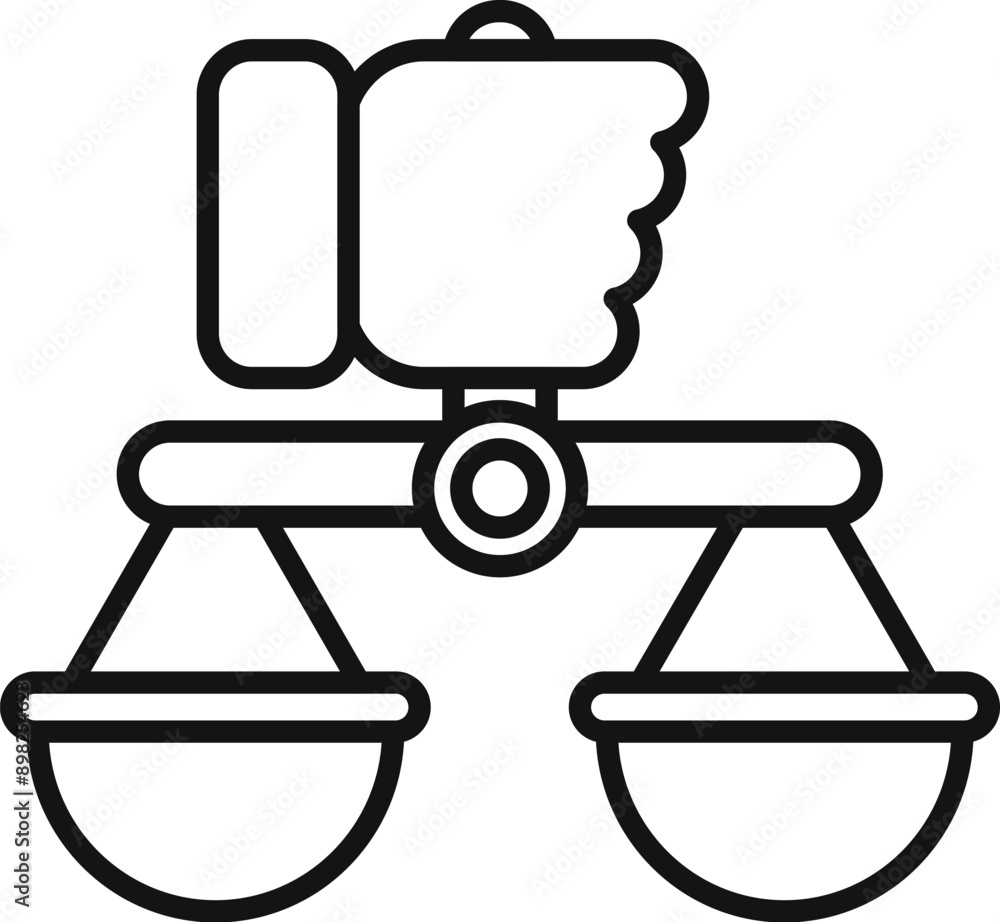 Aufkleber line icon of a hand controlling a balance scale with two empty bowls, symbolizing power and justice