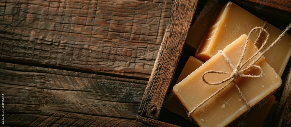 Poster Artisan soap displayed in a vintage box with copy space image
