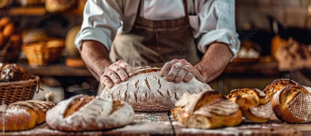 Poster a baker is preparing bread with a delightful aroma and ample copy space image