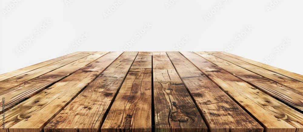 Aufkleber Blank wooden tabletop against a white background made as a mockup for design purposes with copy space image available