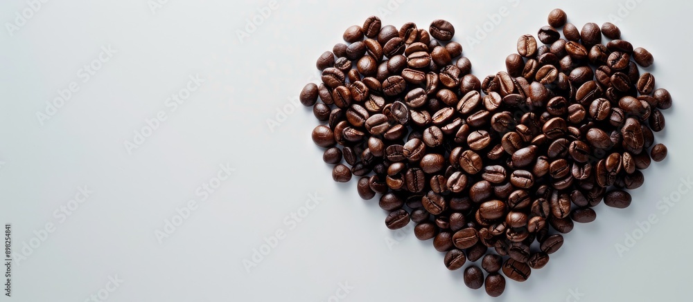 Aufkleber Coffee beans arranged in a heart shape displayed on a plain background providing ample copy space image
