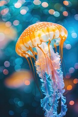 different jellyfish underwater. Selective focus.