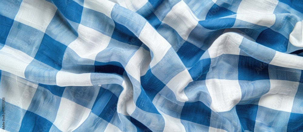 Poster blue and white gingham patterned fabric with copy space image for text