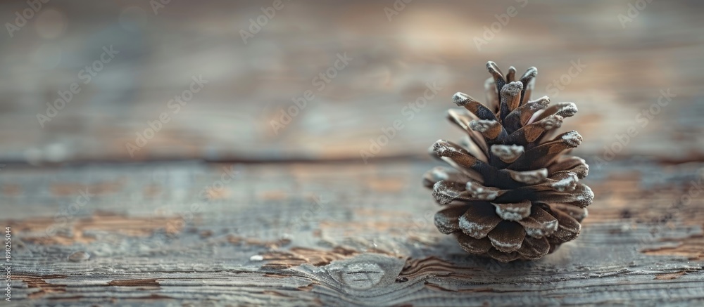 Poster close up pine cone against a wood texture with copy space image