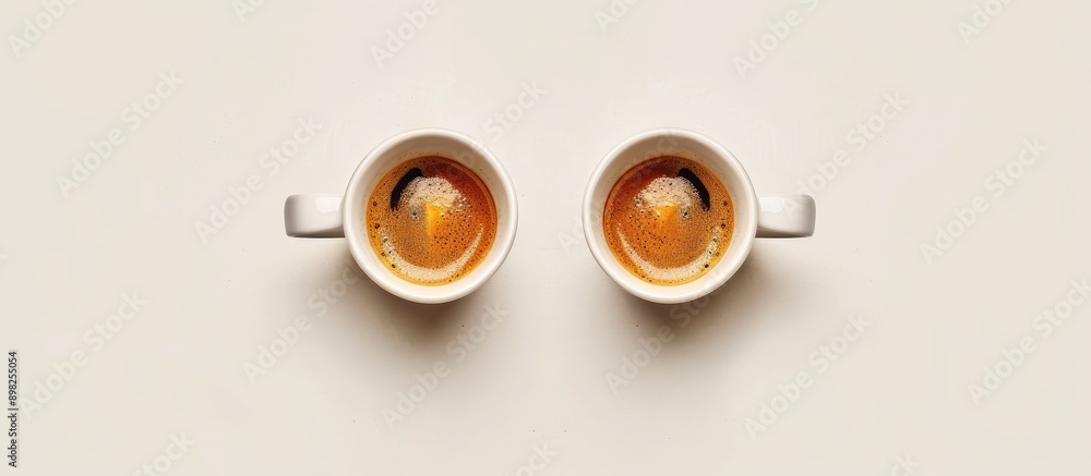 Aufkleber a top down view of both empty and full espresso cups set against a neutral background perfect for co