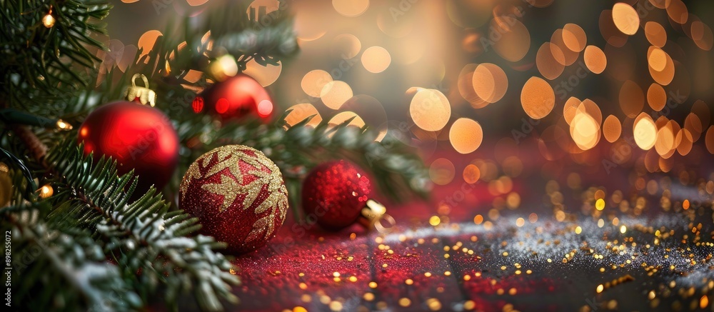 Poster vibrant christmas and new year decorations for a background wallpaper or design template featuring c