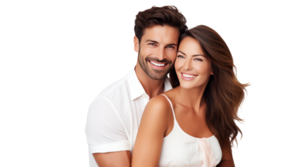 Smiling happy couple isolated on white background