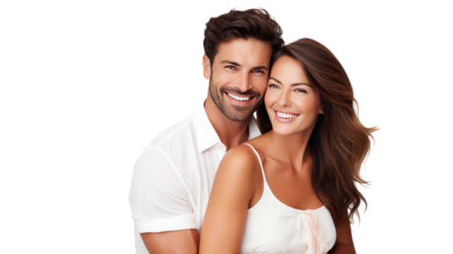 Smiling happy couple isolated on white background