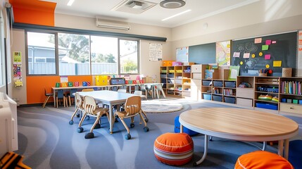 Classroom featuring innovative storage solutions 