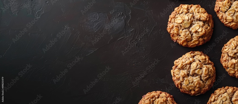 Aufkleber a top down view of oatmeal cookies set against a black backdrop provides ample copy space for the im