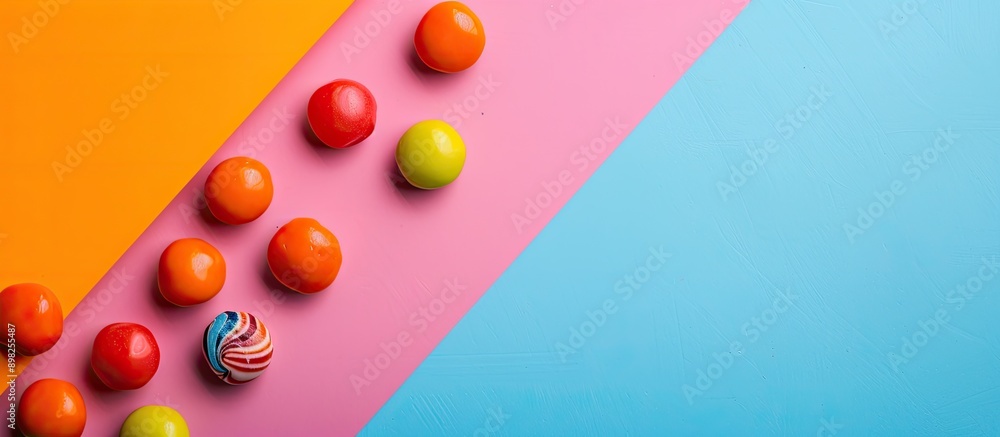 Aufkleber colorful candies arranged in a flat lay composition on a colorful background with available copy spa