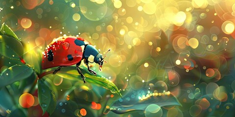 Ladybug on a plant leaf. Selective focus.