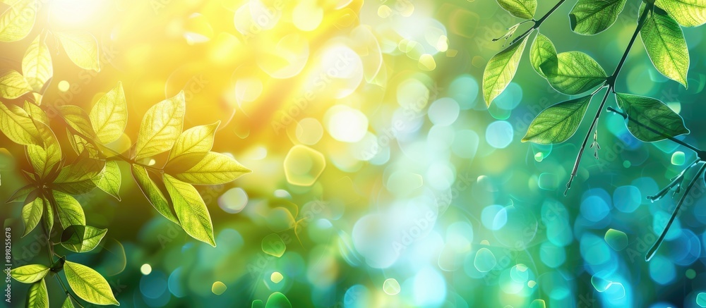 Poster a background featuring blurred foliage and vibrant sunlight ideal for your text or advertisement wit