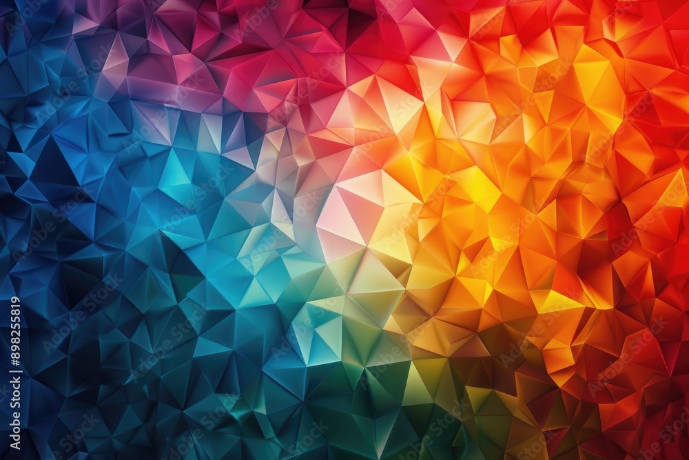 Poster Radiant polygon structure, Light-filled triangles form an intricate pattern in this abstract background design, AI generated