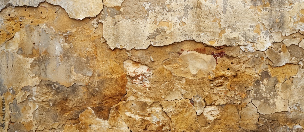 Poster Aged wall adorned with a brown stone creating a rustic backdrop for copy space image