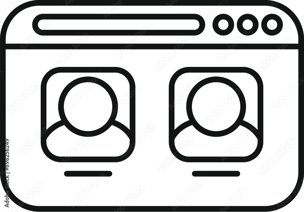 Poster simple line icon of a web page displaying two user account profiles