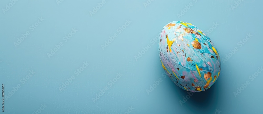 Aufkleber top down view of a blue painted easter egg frame providing room for text on a flat surface. creative