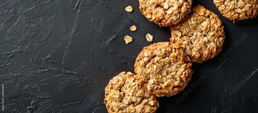 Aufkleber a top down view of oatmeal cookies set against a black backdrop provides ample copy space for the im