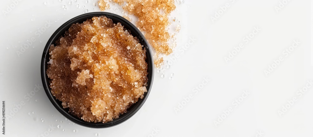 Poster top view of a body scrub on a white backdrop offers ample copy space image