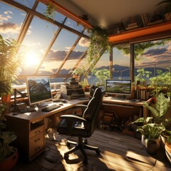 Fototapeta premium Sunrise Office with a View