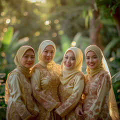a group of indonesian women are posing for a photo together