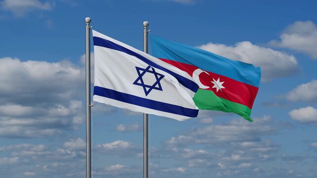 Azerbaijan and Israel flags flying together, video concept of the relationship, two country cooperation concept