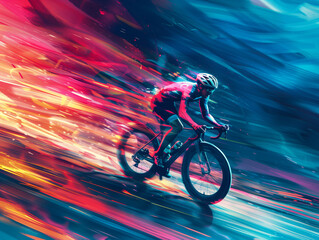 Fototapeta premium Cyclist acceleration with colorful motion trails illustration