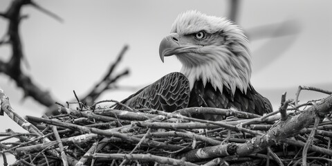 A picture of an eagle sitting in its nest, great for nature or wildlife themed projects