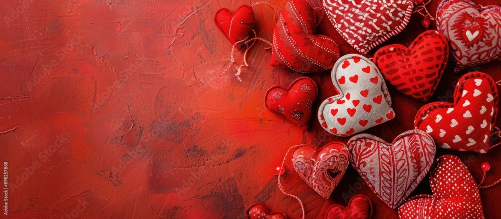 Aufkleber bird s eye view of fabric hearts on a vibrant backdrop symbolizing valentine s day with room for tex
