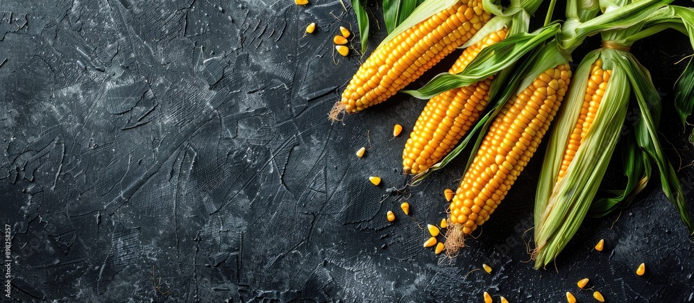 Aufkleber corn on a black surface with copy space image