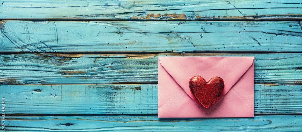Poster composition for valentine s day birthdays weddings or other occasions a pink envelope with a red hea
