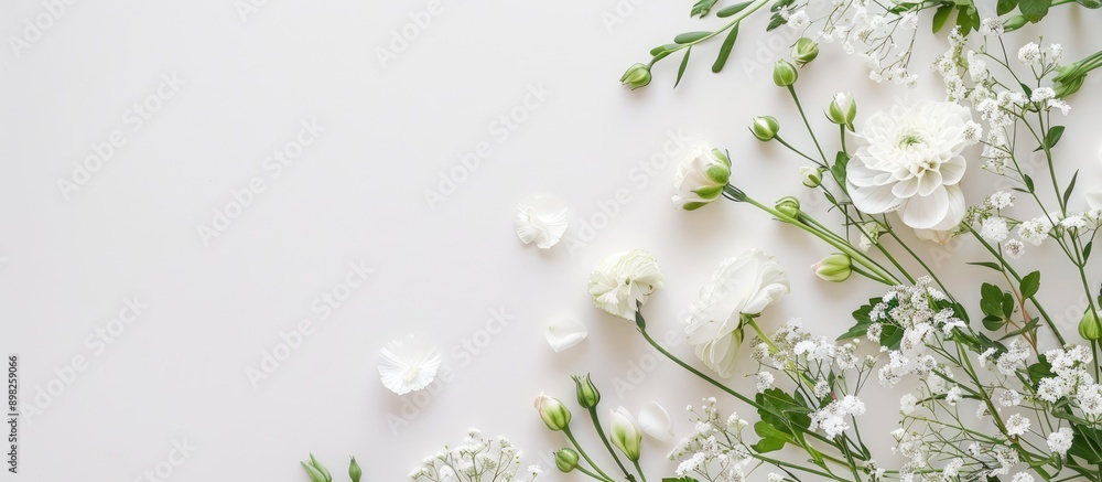 Poster bridal flowers against a clean white background perfect for adding text in a copy space image
