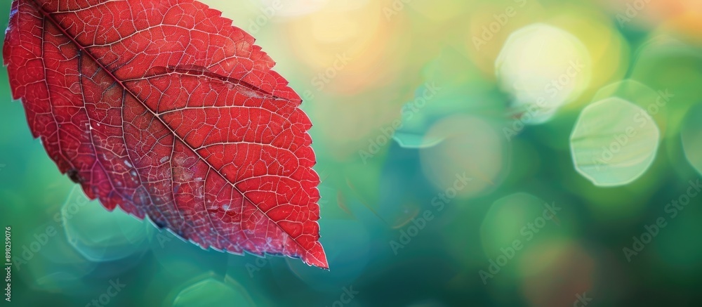 Leinwandbilder detailed close up shot of a red leaf s texture against a blurred garden backdrop with ample copy spa