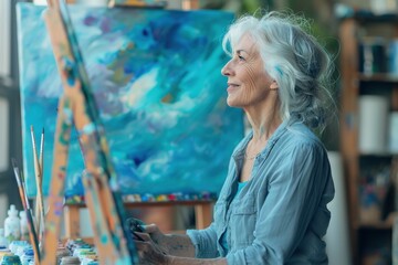 Serene Senior Woman Painting in Studio - Azure Creative Mental Health Activity