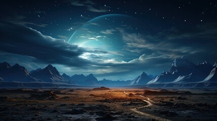 Naklejka premium A starry night sky over a remote desert landscape