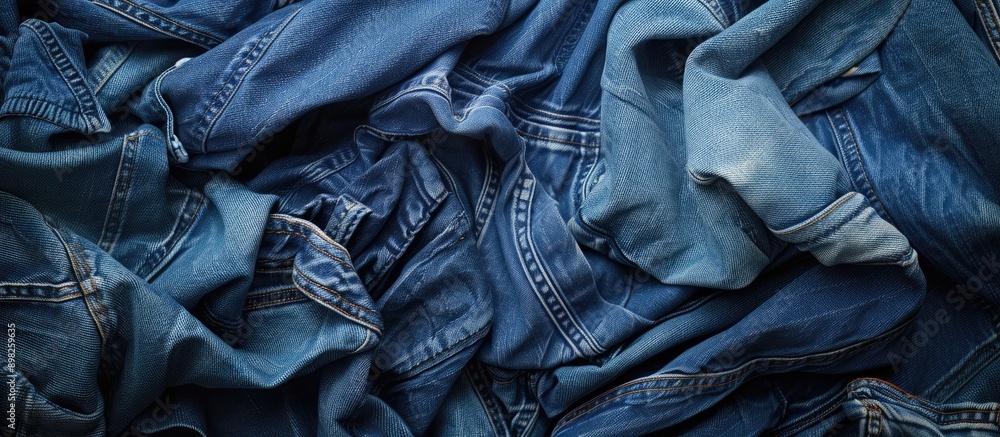 Aufkleber blue tones of raw denim on isolated background with copy space image above