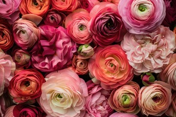 Obraz premium Ranunculus in various shades of pink, AI generated