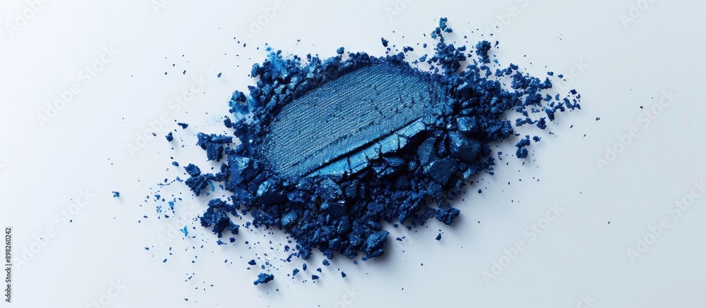 Aufkleber Close up isolated eyeshadow pigment in a loose cosmetic powder form with a natural blue color matte pigment displayed on a white background with copy space image