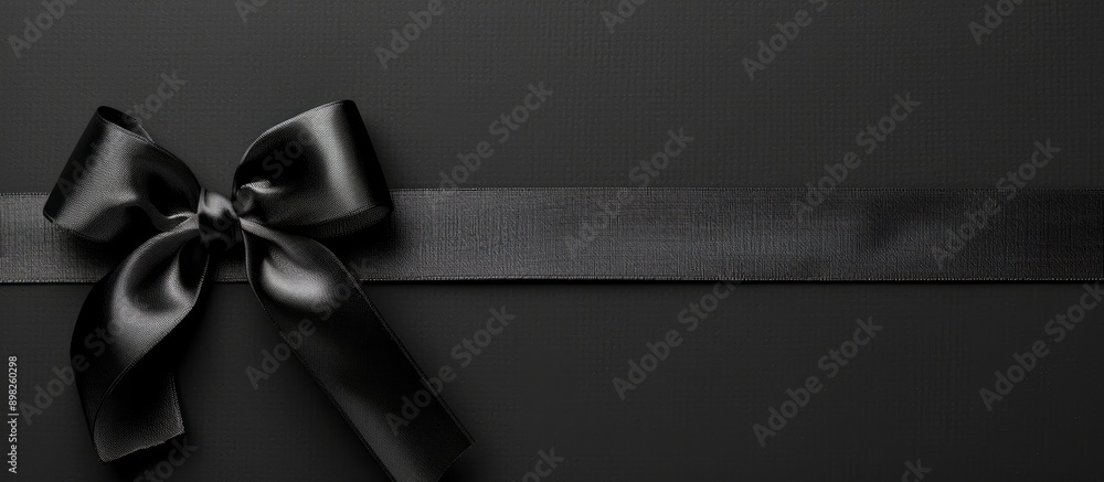 Aufkleber black ribbon and bow on black backdrop with copy space image representing shopping themes like black