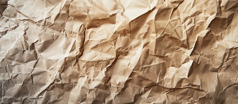 Fototapete Top view flat lay of crumpled craft paper with a textured edge ideal as a background for a copy space image