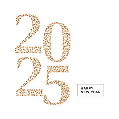 2025, numbers from golden confetti. Watercolor illustration. Shining banner from glitter Happy New Year. Festive template for calendar, planner, card, invitation, banner, flyer, layout
