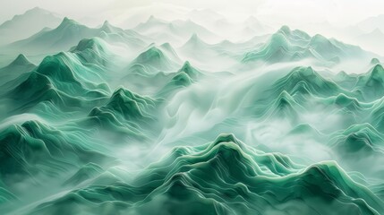 Obraz premium Green mountains in foreground,.Foggy sky in background