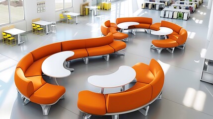 Classroom with modern, modular seating arrangements 