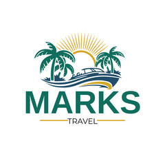 Naklejka premium Modern Minimalist Travel Agency Logo Design, Creative Adventure Vacation Logo Template, Tropical Beach Holiday Logo Graphics