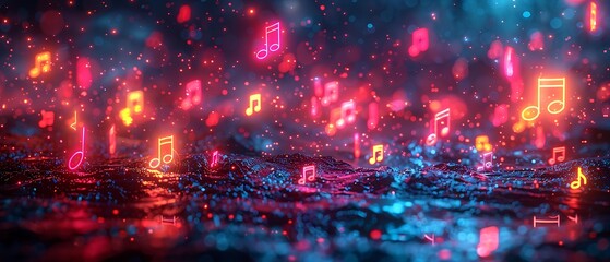 Obraz premium Abstract music background with glowing notes and bokeh.