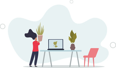 Business people concept.Character work at a green sustainable office with plants.flat design.illustration with people.