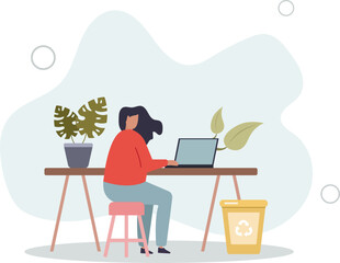 Business people concept.Character work at a green sustainable office with plants.use recycle bin.flat design.illustration with people.