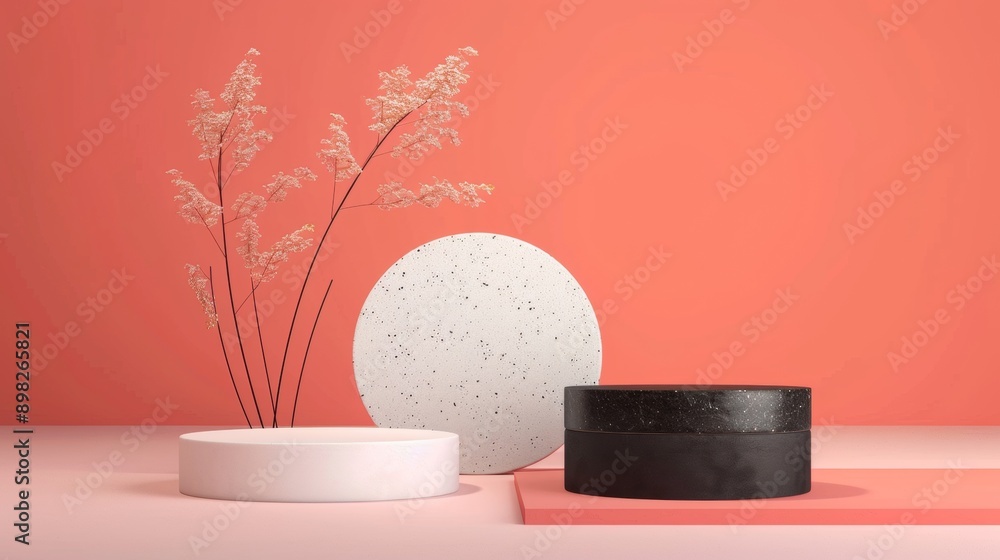 Poster Minimalistic composition with abstract objects on pink background
